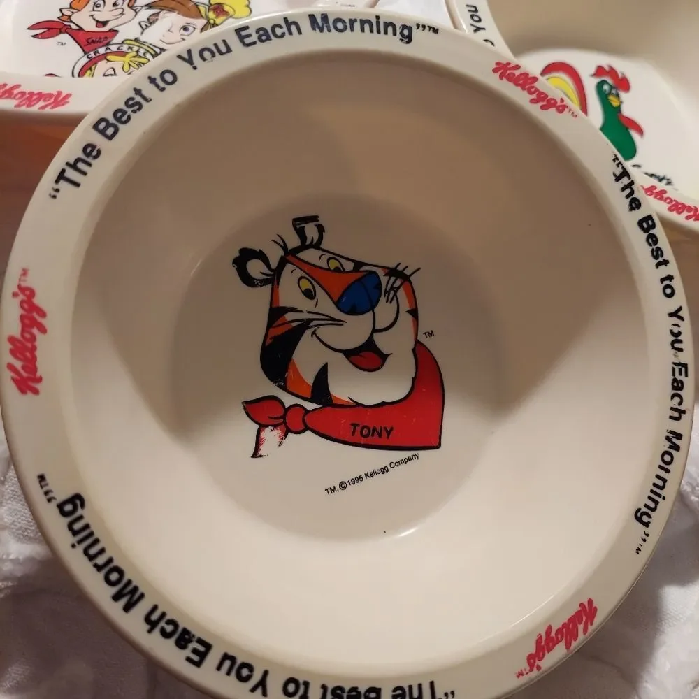 Vintage 1995 Kellogg's Cereal Bowls, Retro Plastic Bowls Corn Flakes Rice Krispy